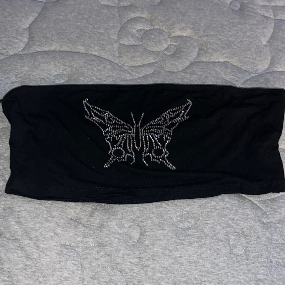Butterfly rhinestone crop top